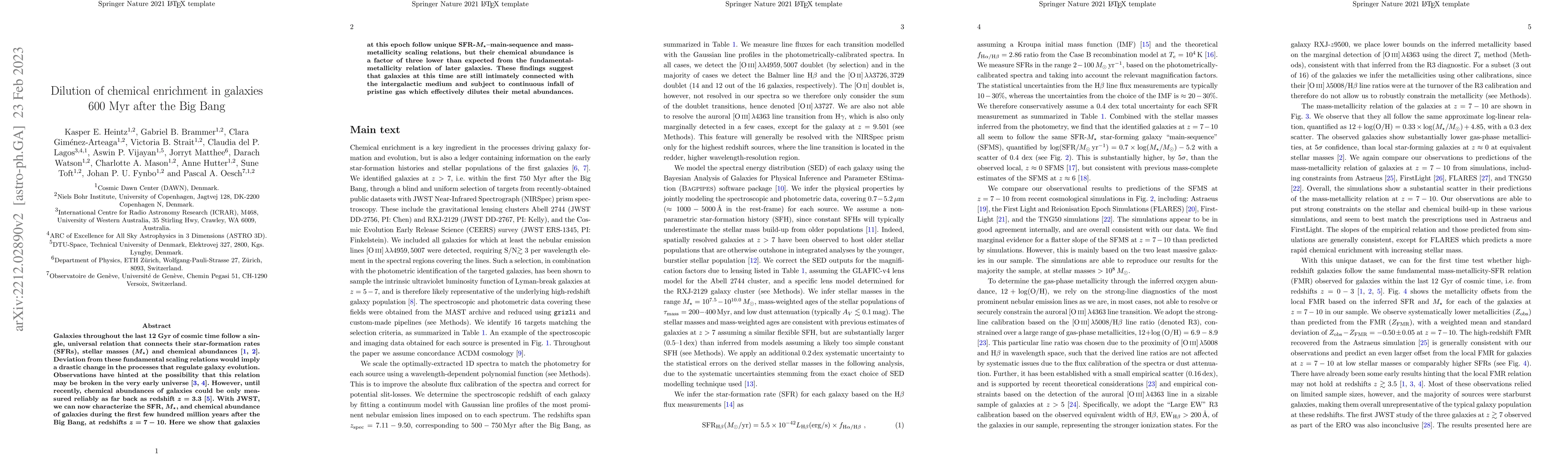 Thumbnail for Dilution of chemical enrichment in galaxies 600 Myr after the Big Bang
