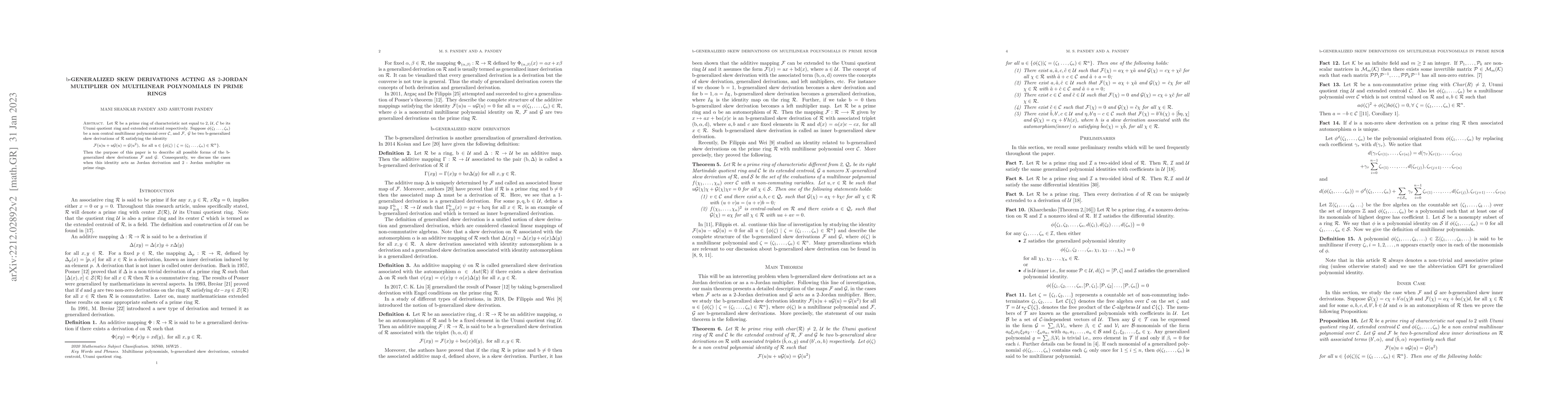 Thumbnail for b-generalized skew derivations acting as 2-Jordan multiplier on
  multilinear polynomials in prime rings