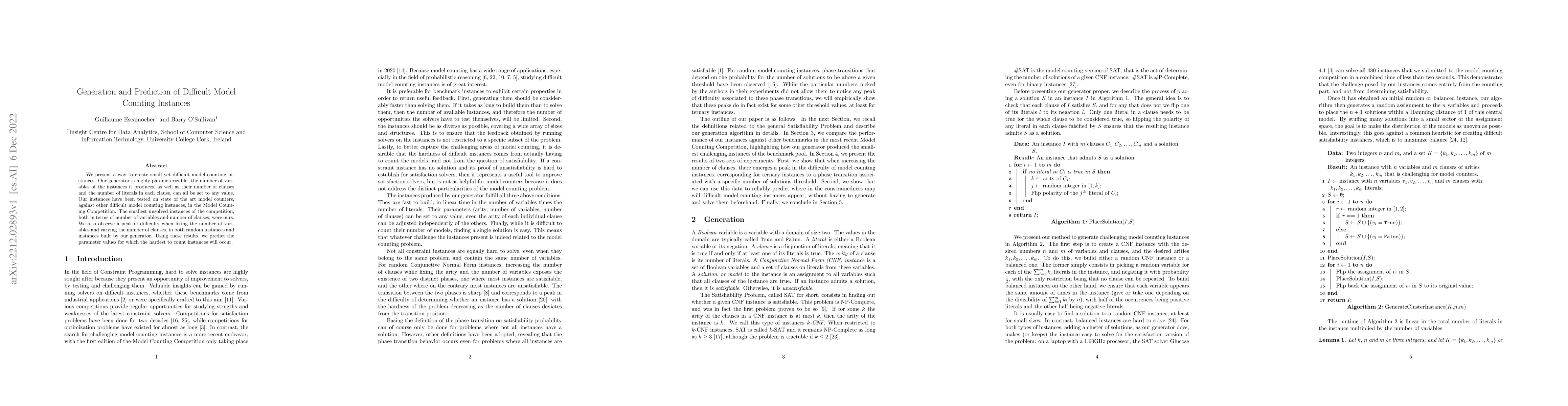 Thumbnail for Generation and Prediction of Difficult Model Counting Instances