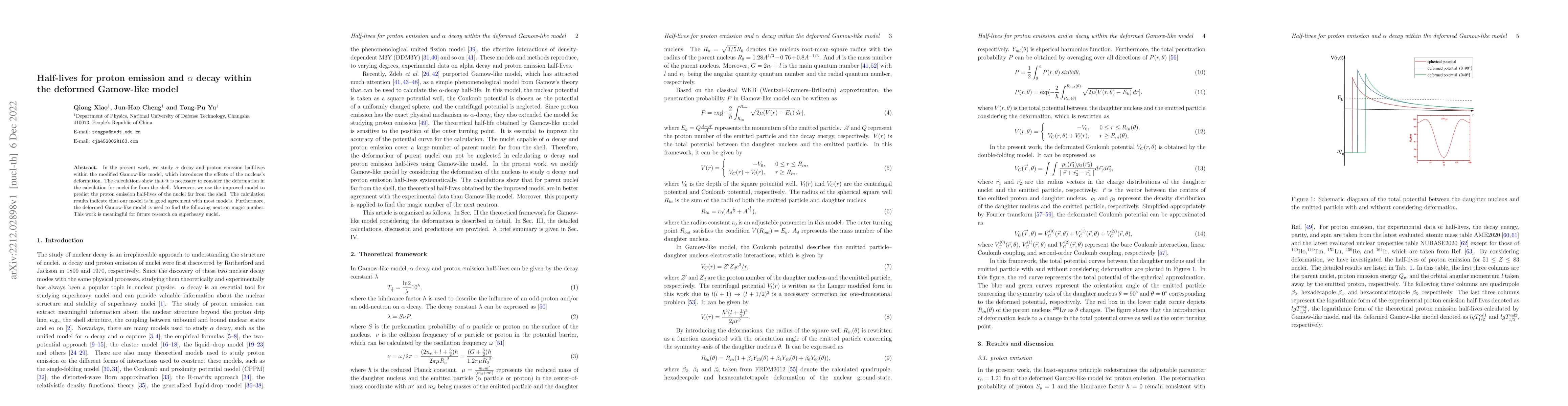 Thumbnail for Half-lives for proton emission and {\alpha} decay within the deformed
  Gamow-like model