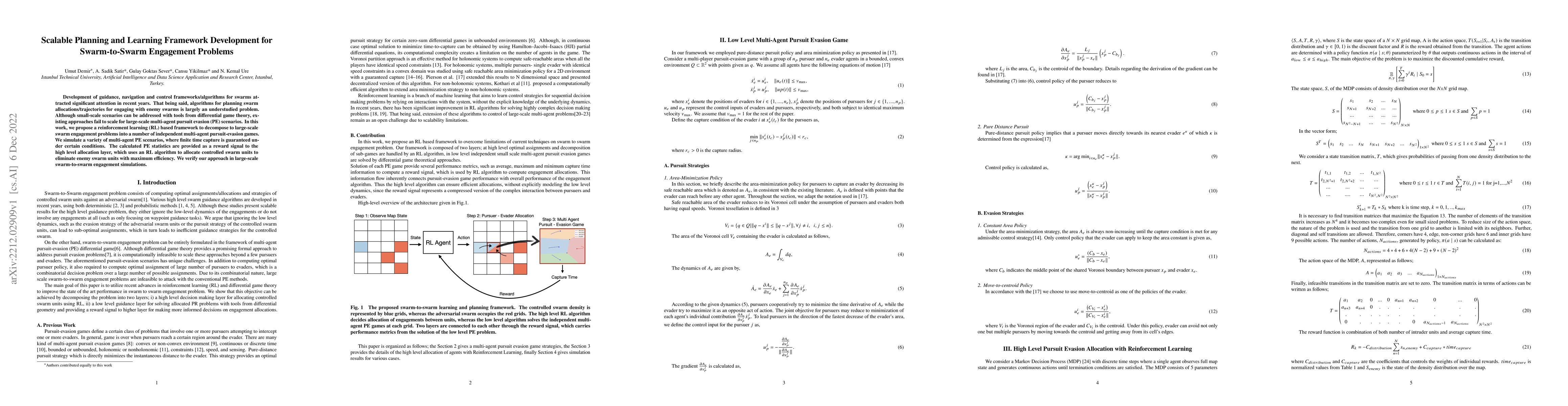 Thumbnail for Scalable Planning and Learning Framework Development for Swarm-to-Swarm
  Engagement Problems