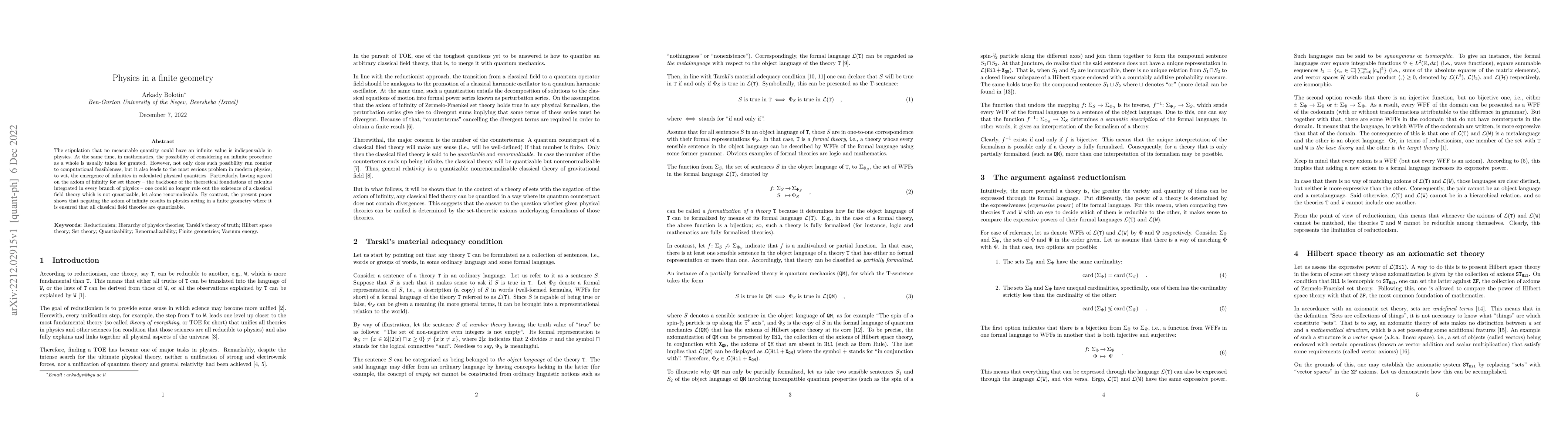 Thumbnail for Physics in a finite geometry