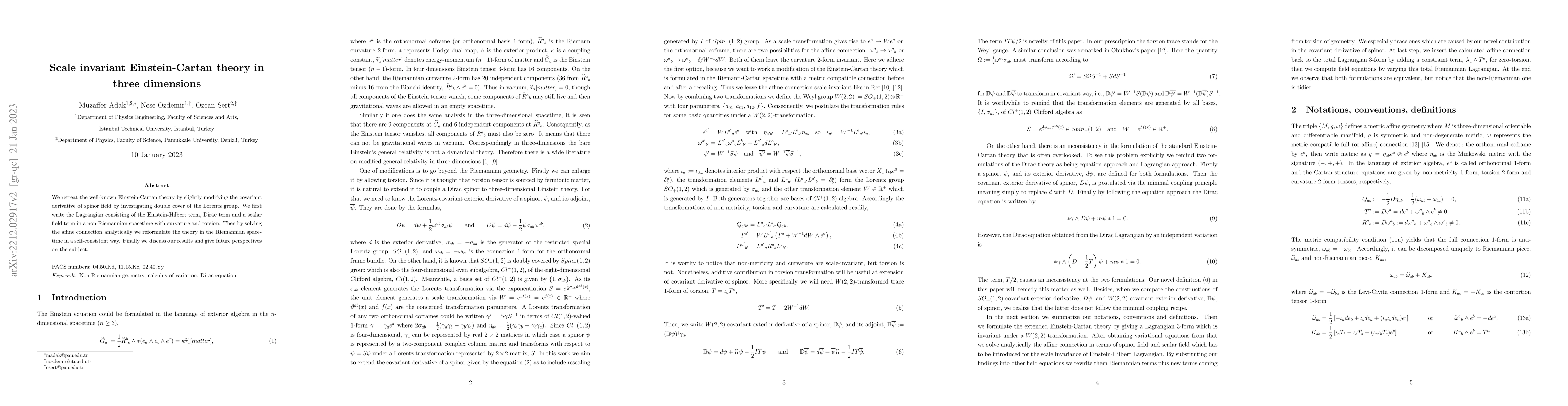 Thumbnail for Scale invariant Einstein-Cartan theory in three dimensions