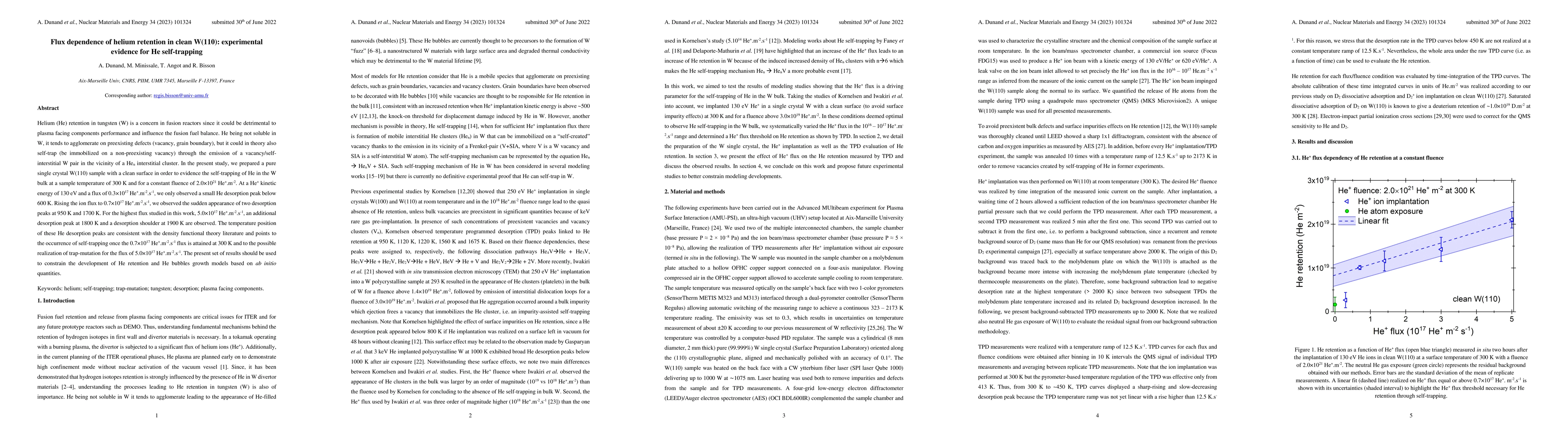 Thumbnail for Flux dependence of helium retention in clean W(110): Experimental
  evidence for He self-trapping