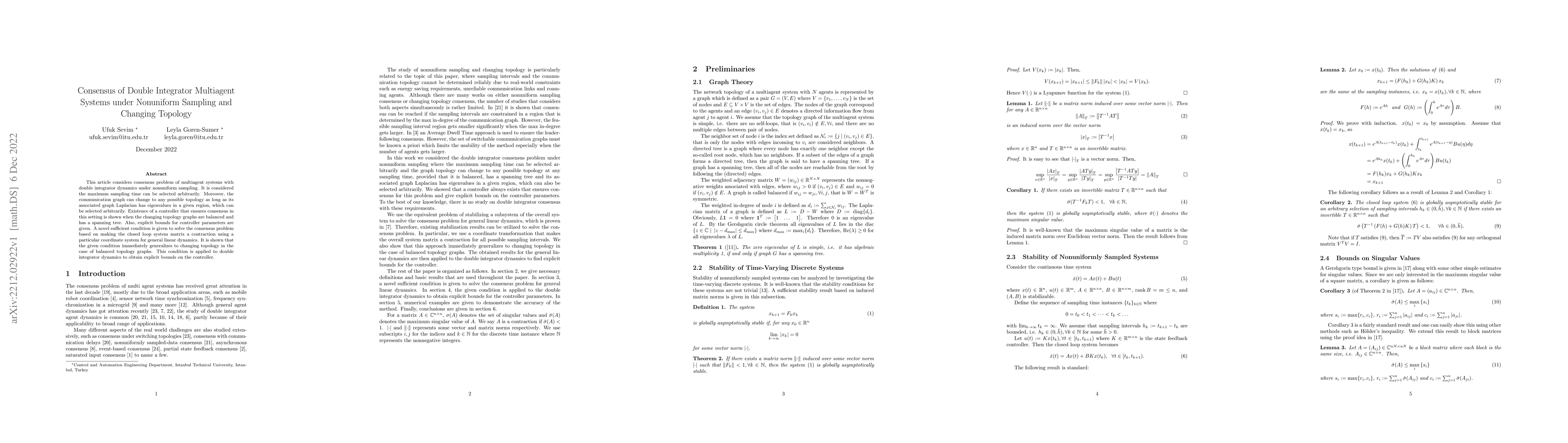 Thumbnail for Consensus of Double Integrator Multiagent Systems under Nonuniform
  Sampling and Changing Topology