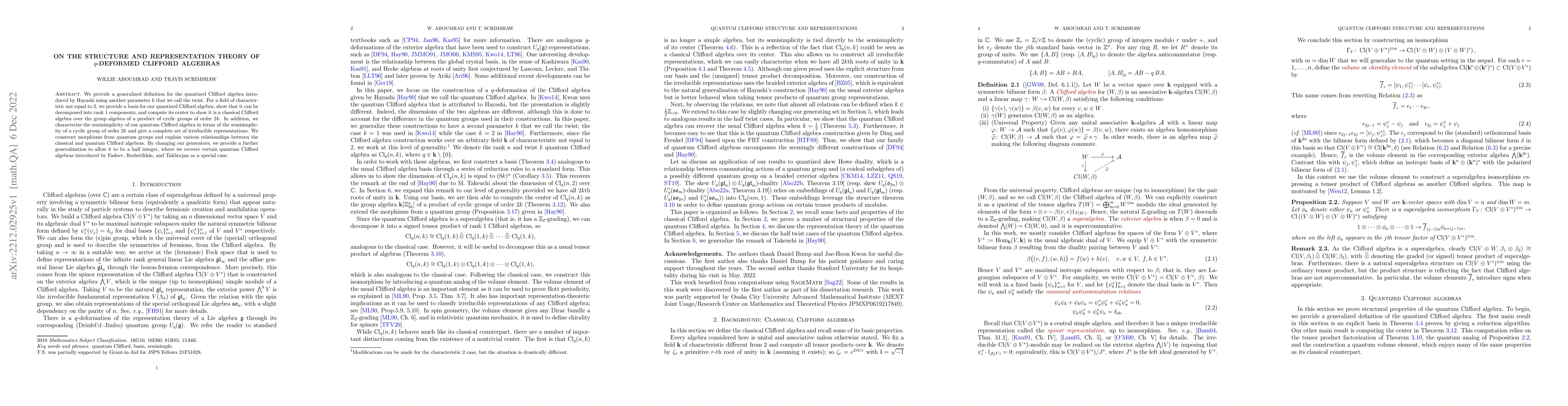 Thumbnail for On the structure and representation theory of $q$-deformed Clifford
  algebras