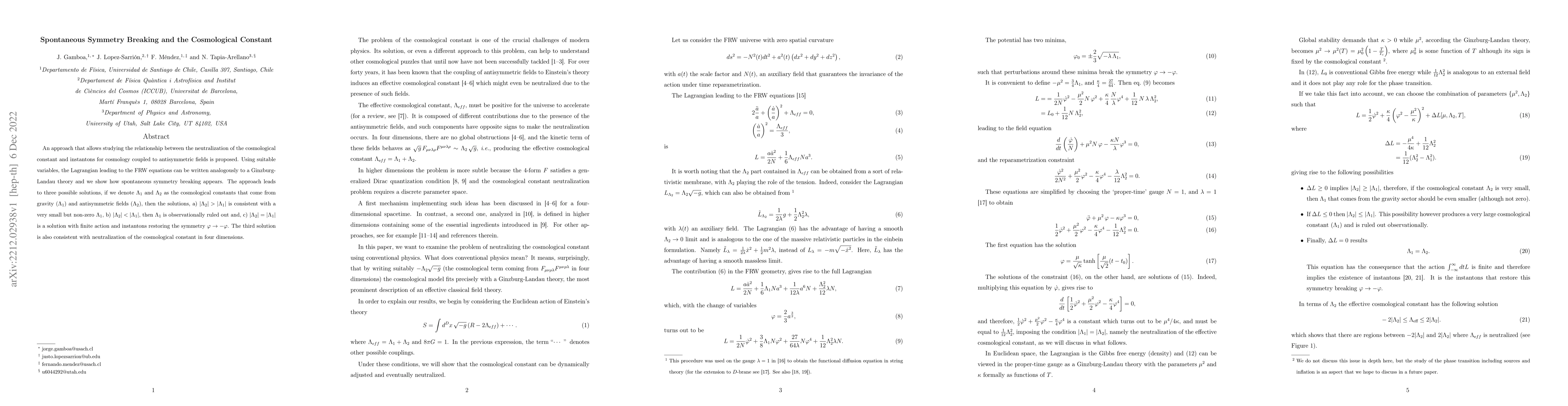 Thumbnail for Spontaneous Symmetry Breaking and the Cosmological Constant