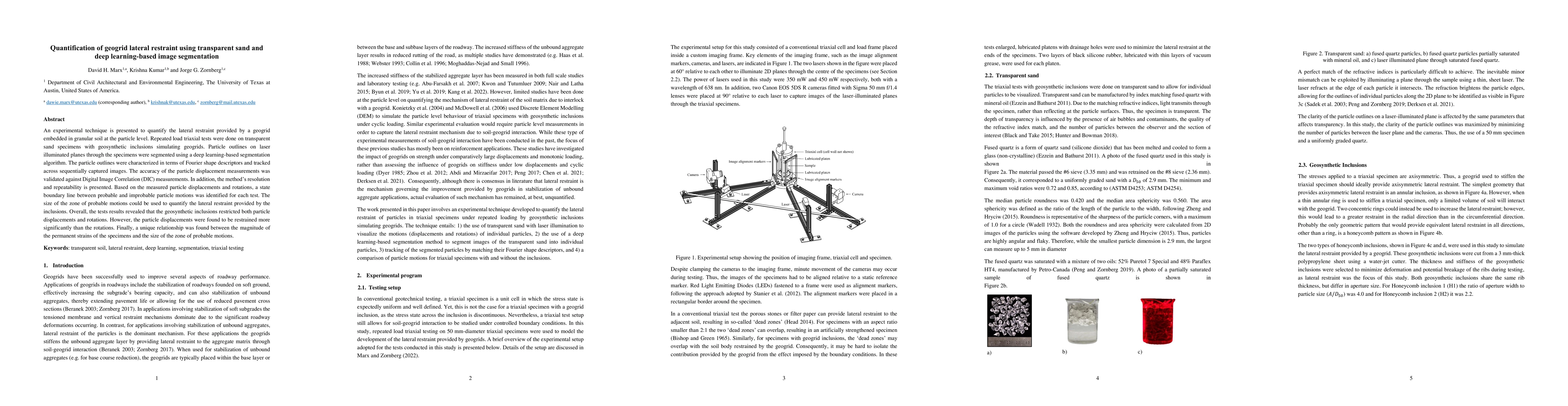 Thumbnail for Quantification of geogrid lateral restraint using transparent sand and
  deep learning-based image segmentation