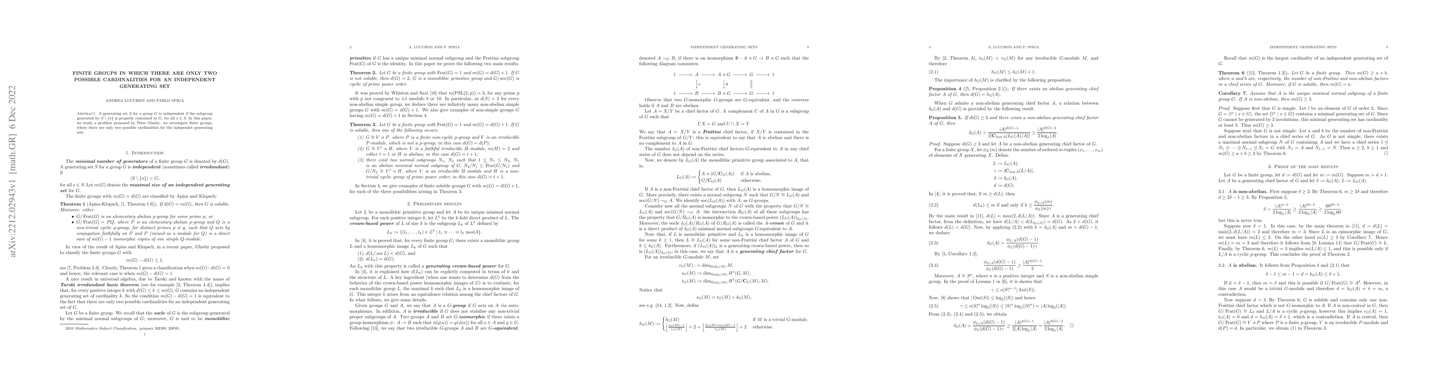Thumbnail for Finite groups in which there are only two possible cardinalities for an
  independent generating set