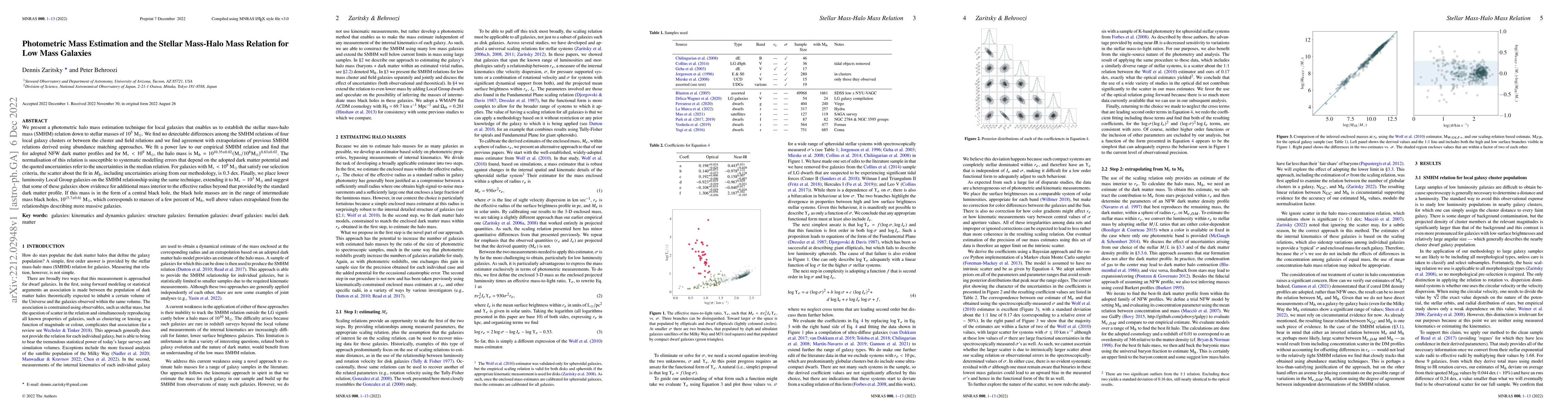 Thumbnail for Photometric Mass Estimation and the Stellar Mass-Halo Mass Relation for
  Low Mass Galaxies
