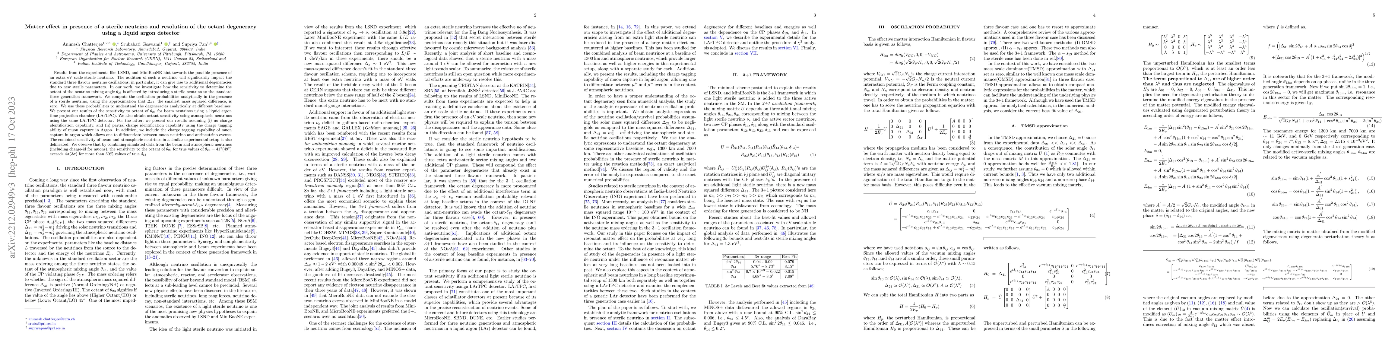 Thumbnail for Matter effect in presence of a sterile neutrino and resolution of the
  octant degeneracy using a liquid argon detector