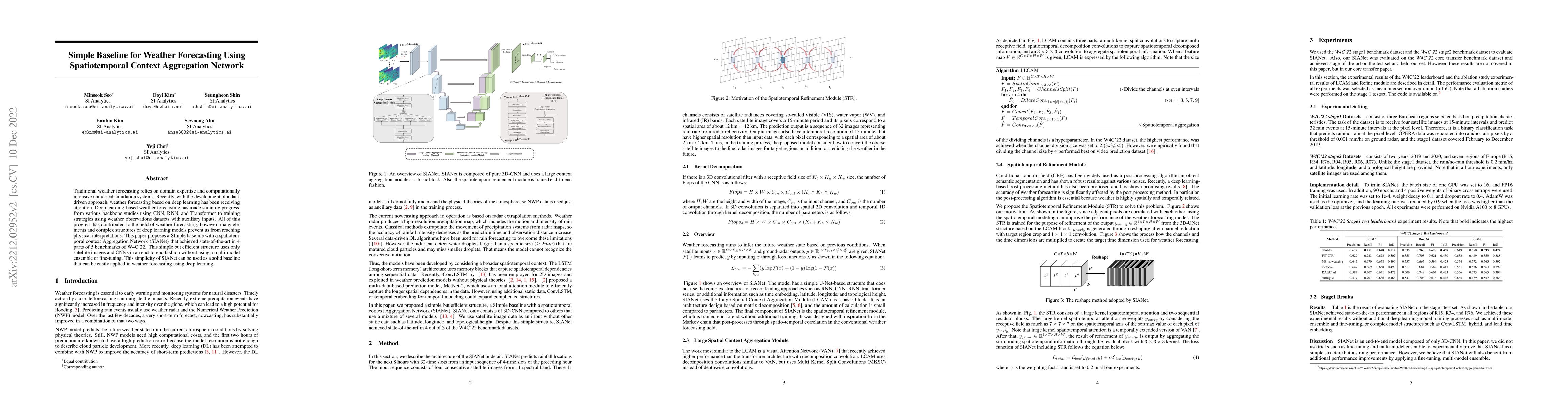 Thumbnail for Simple Baseline for Weather Forecasting Using Spatiotemporal Context
  Aggregation Network