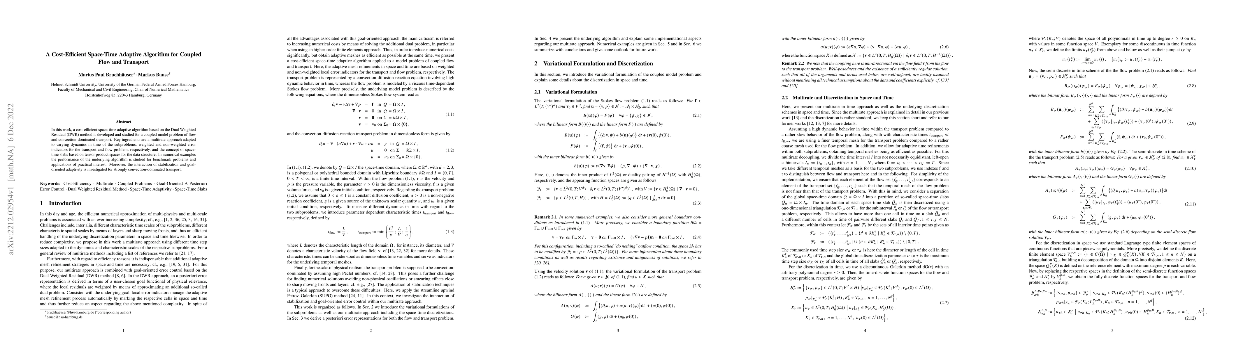 Thumbnail for A Cost-Efficient Space-Time Adaptive Algorithm for Coupled Flow and
  Transport