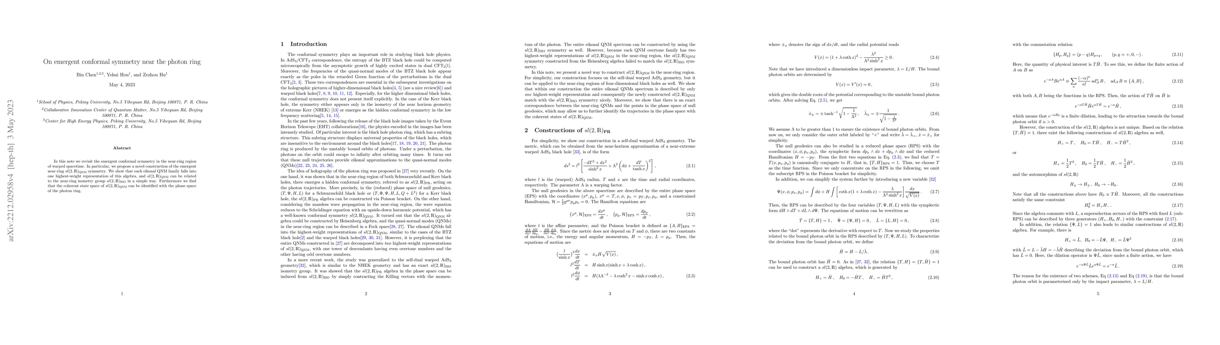Thumbnail for On emergent conformal symmetry near the photon ring