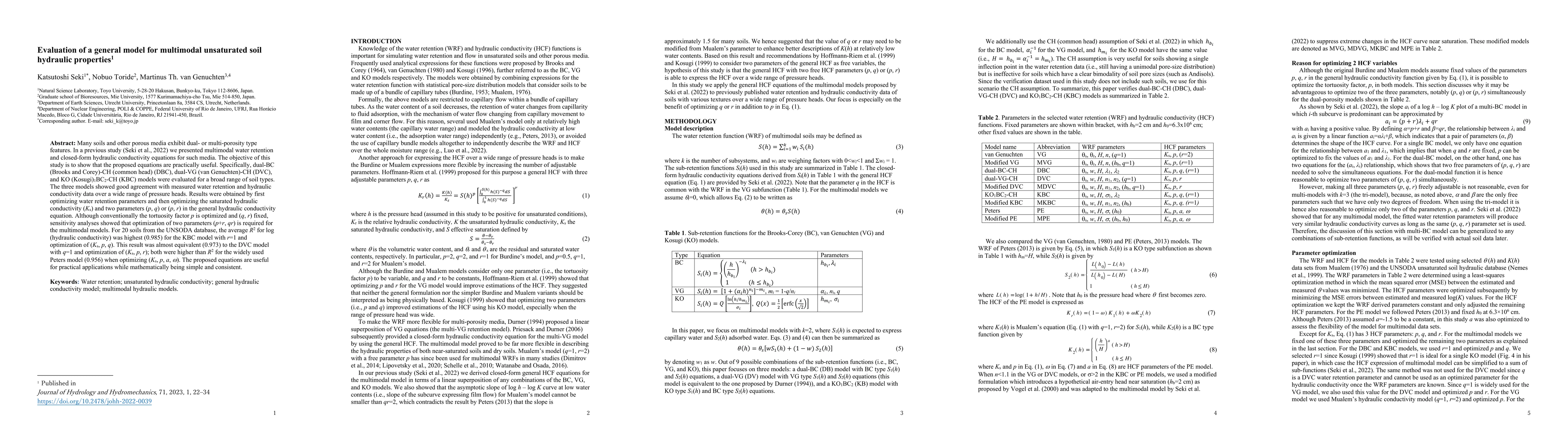 Thumbnail for Evaluation of a general model for multimodal unsaturated soil hydraulic
  properties