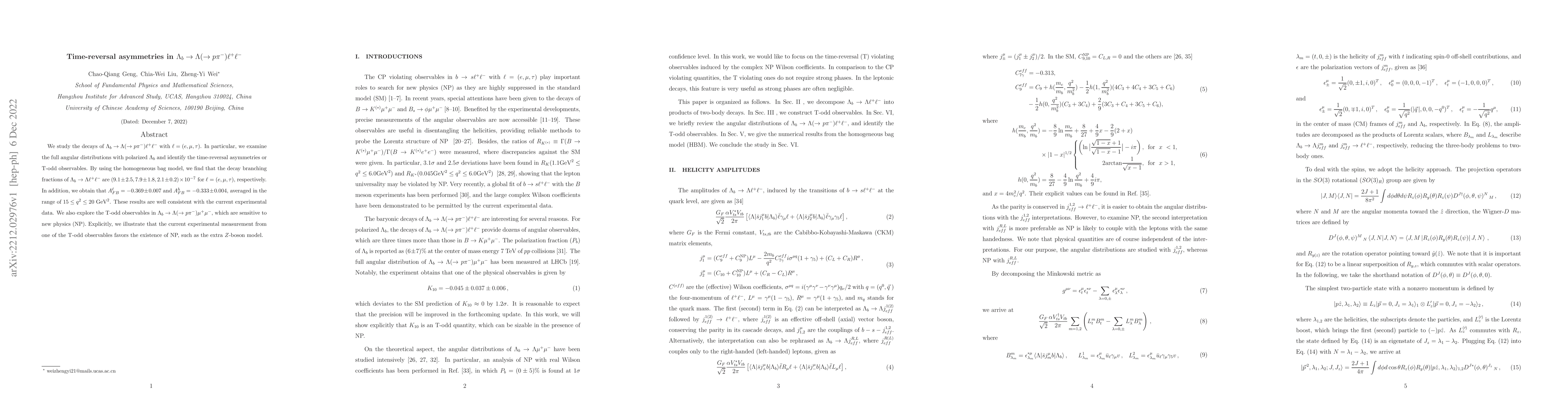 Thumbnail for Time-reversal asymmetries in $\Lambda_b \to \Lambda(\to p
  \pi^-)\ell^+\ell^-$