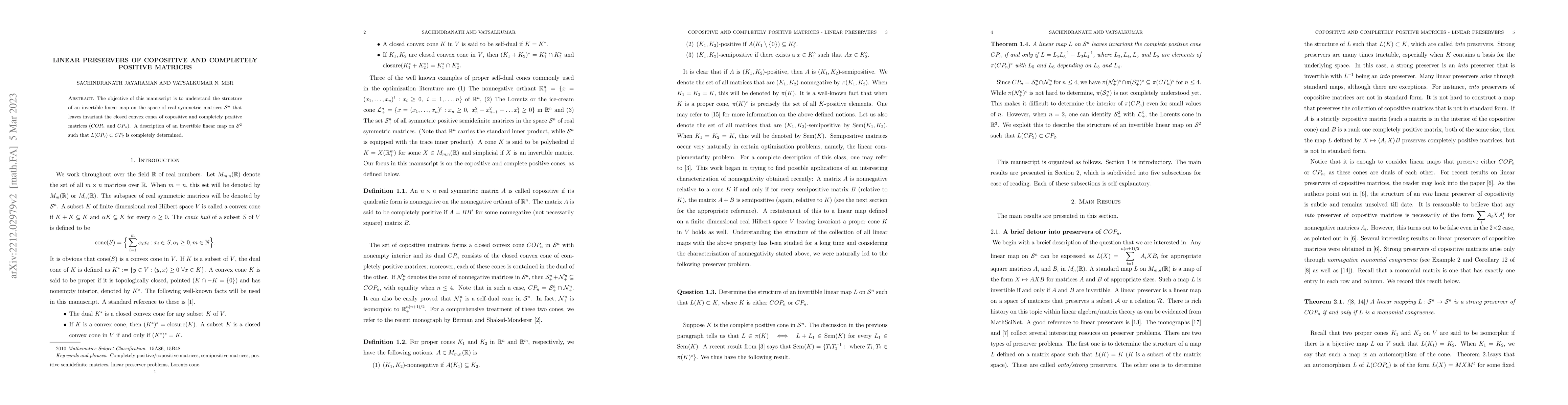 Thumbnail for Linear preservers of copositive and completely positive matrices
