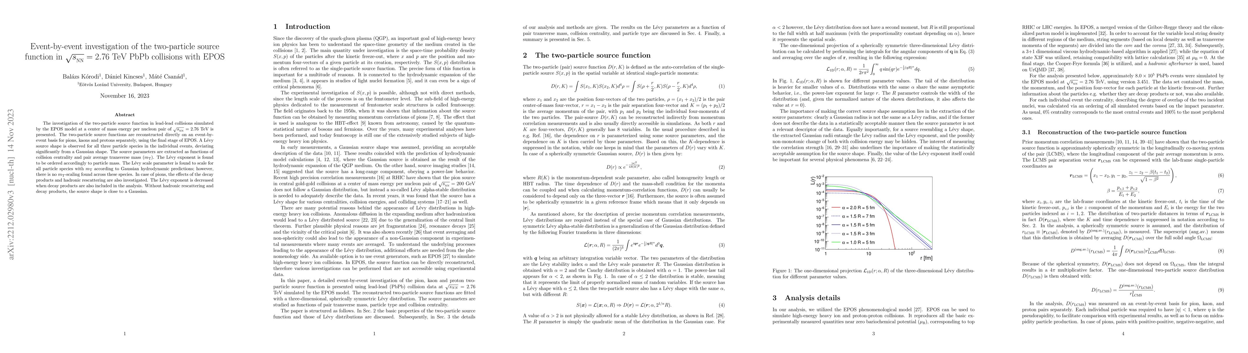 Thumbnail for Event-by-event investigation of the two-particle source function in
  $\sqrt{s_{_{\text{NN}}}}=2.76$ TeV PbPb collisions with EPOS