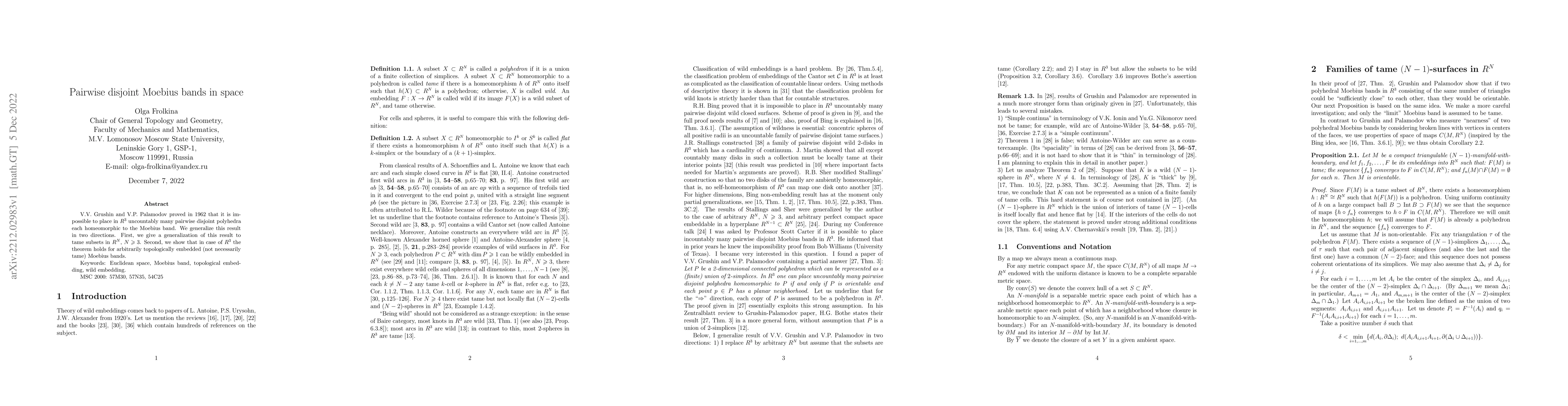 Thumbnail for Pairwise disjoint Moebius bands in space