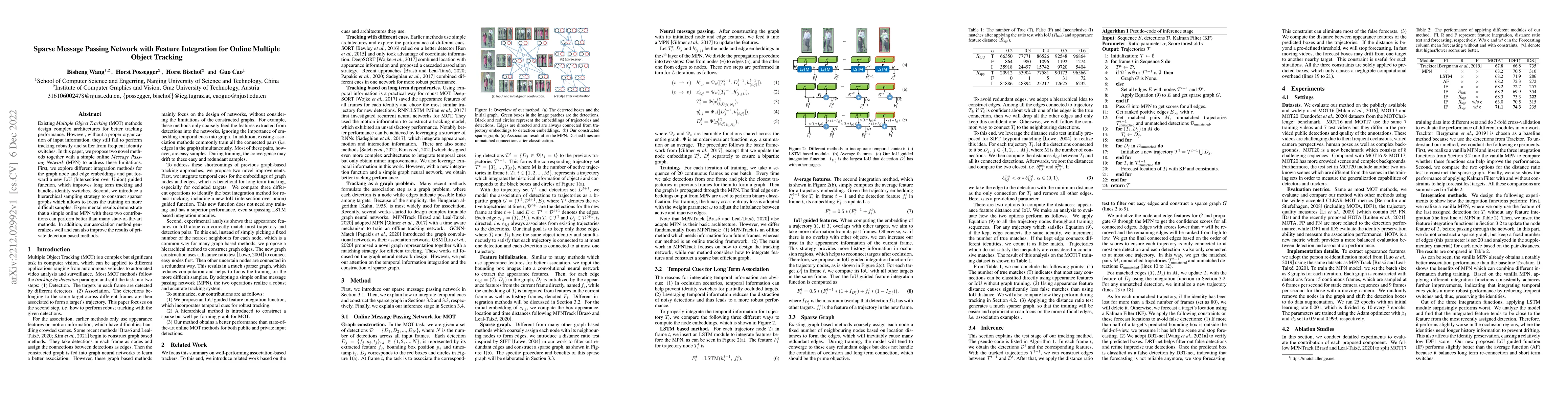 Thumbnail for Sparse Message Passing Network with Feature Integration for Online
  Multiple Object Tracking