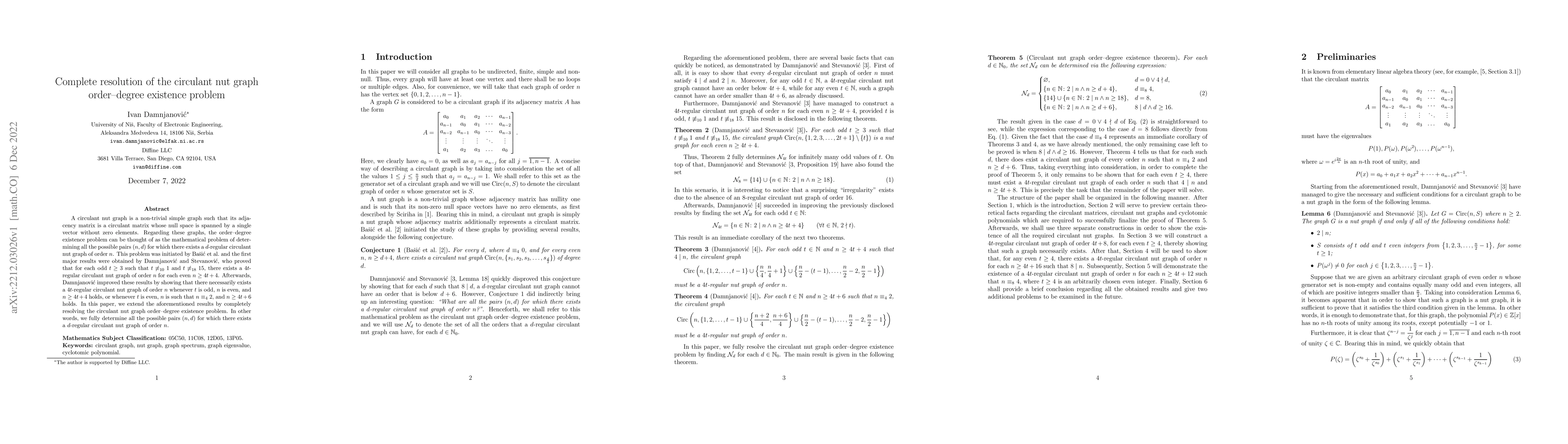 Thumbnail for Complete resolution of the circulant nut graph order-degree existence
  problem