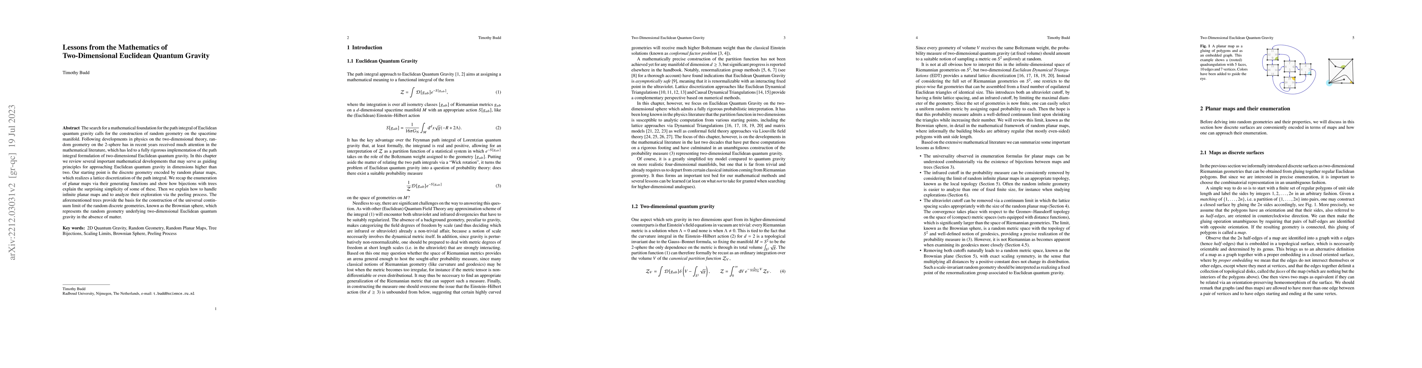Thumbnail for Lessons from the Mathematics of Two-Dimensional Euclidean Quantum
  Gravity