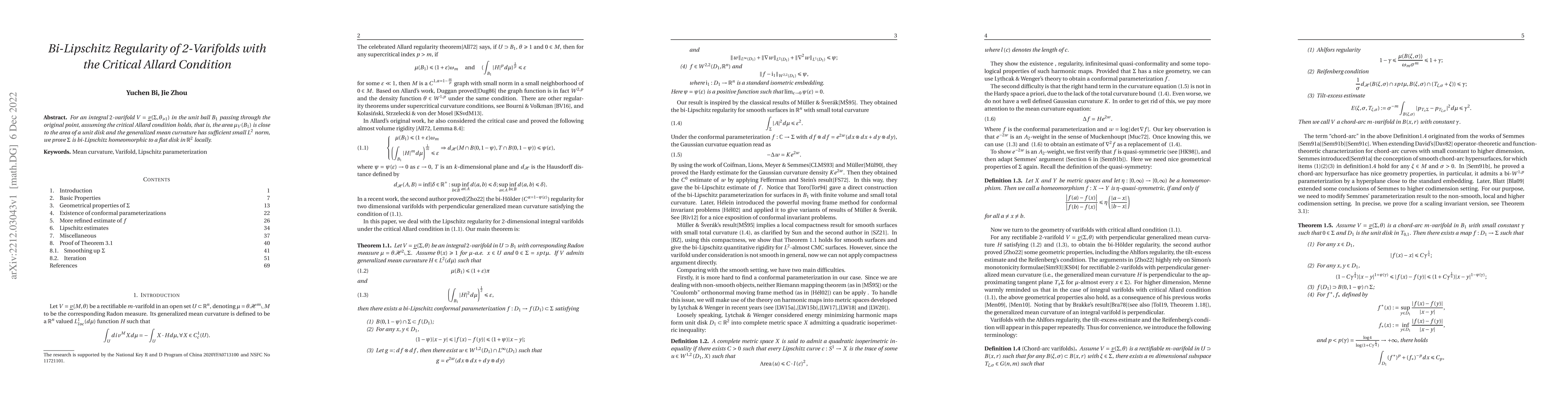 Thumbnail for Bi-Lipschitz Regularity of 2-Varifolds with the Critical Allard
  Condition