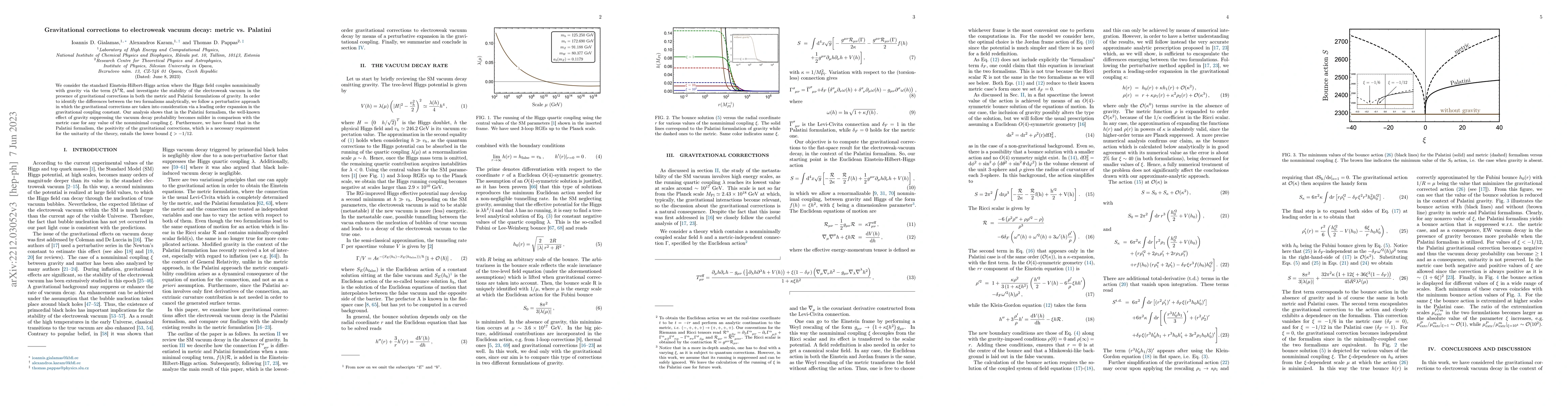 Thumbnail for Gravitational corrections to electroweak vacuum decay: metric vs.
  Palatini