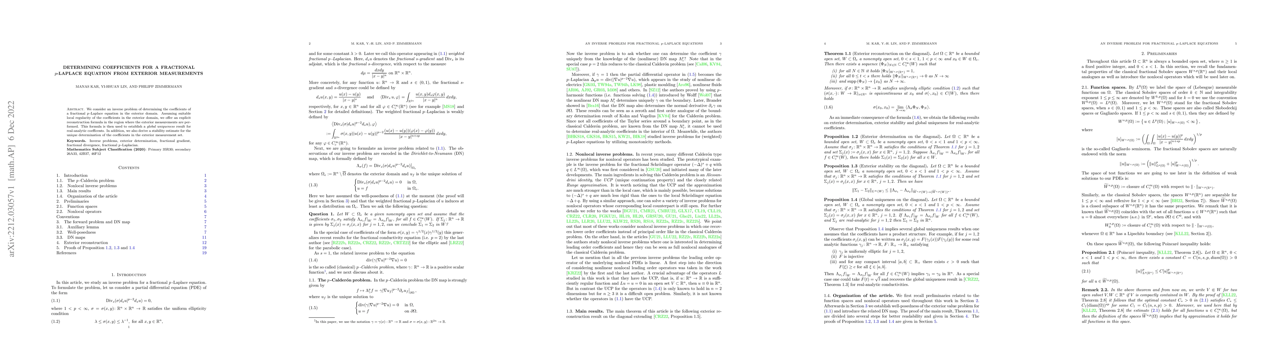 Thumbnail for Determining coefficients for a fractional $p$-Laplace equation from
  exterior measurements