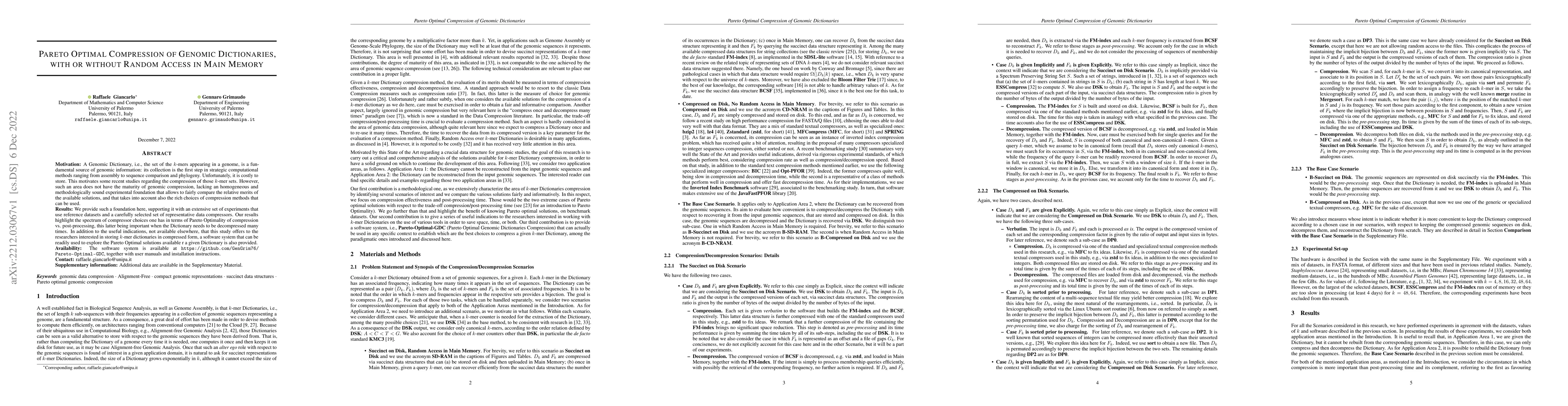 Thumbnail for Pareto Optimal Compression of Genomic Dictionaries, with or without
  Random Access in Main Memory