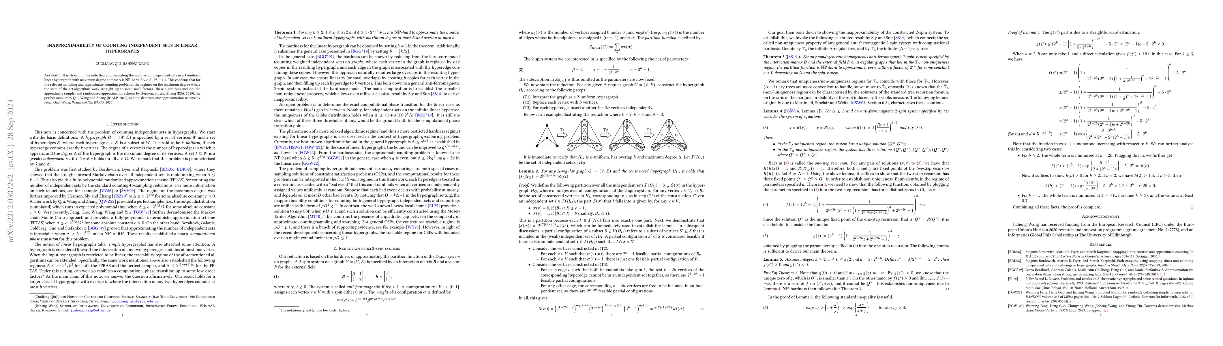 Thumbnail for Inapproximability of Counting Independent Sets in Linear Hypergraphs