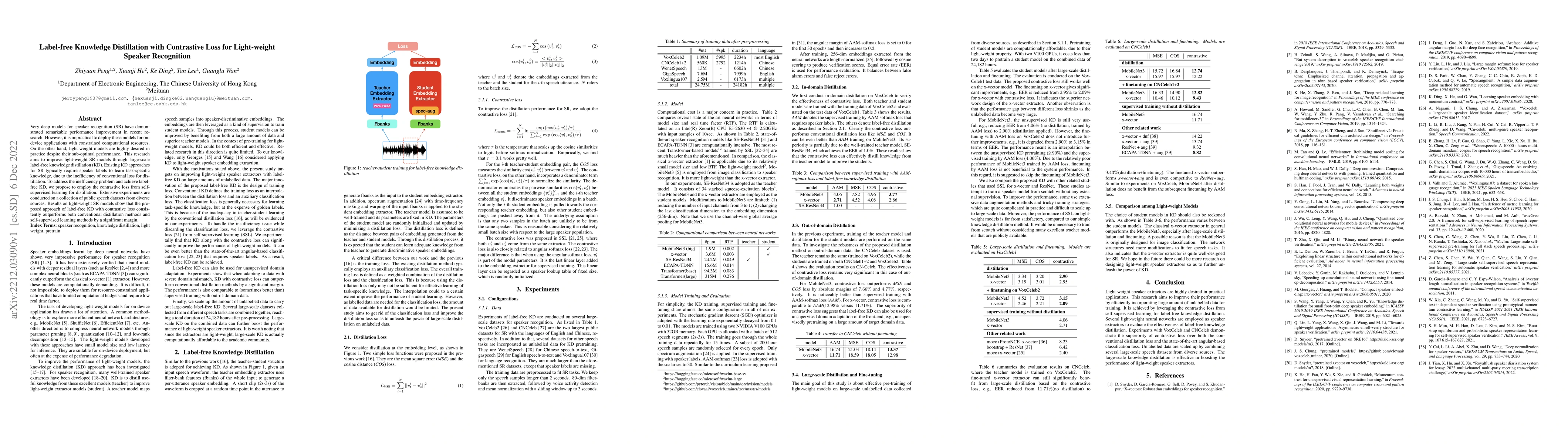 Thumbnail for Label-free Knowledge Distillation with Contrastive Loss for Light-weight
  Speaker Recognition