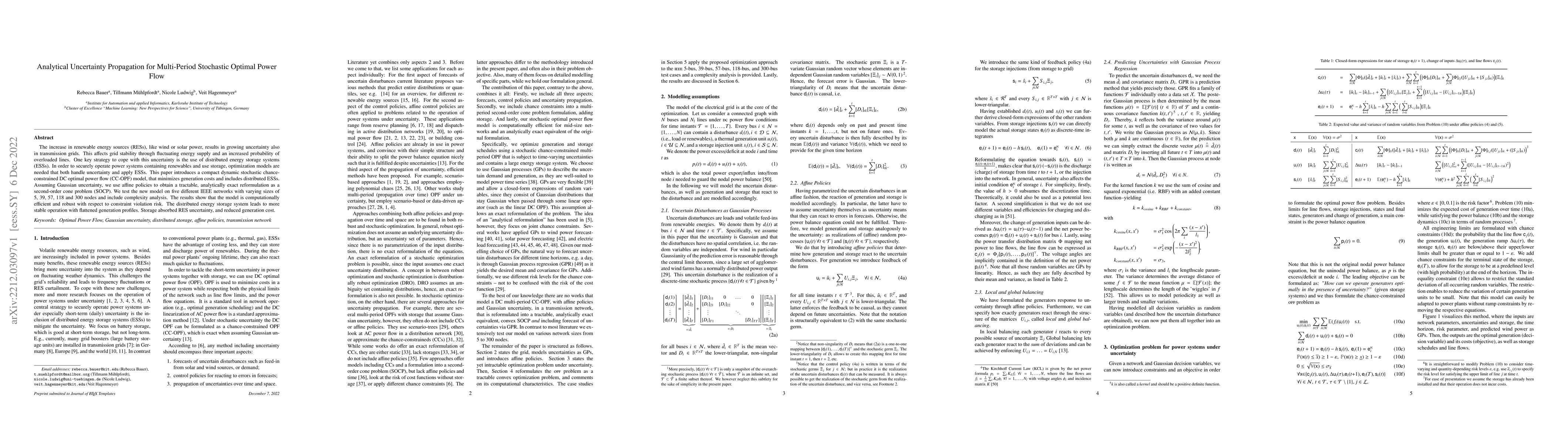 Thumbnail for Analytical Uncertainty Propagation for Multi-Period Stochastic Optimal
  Power Flow