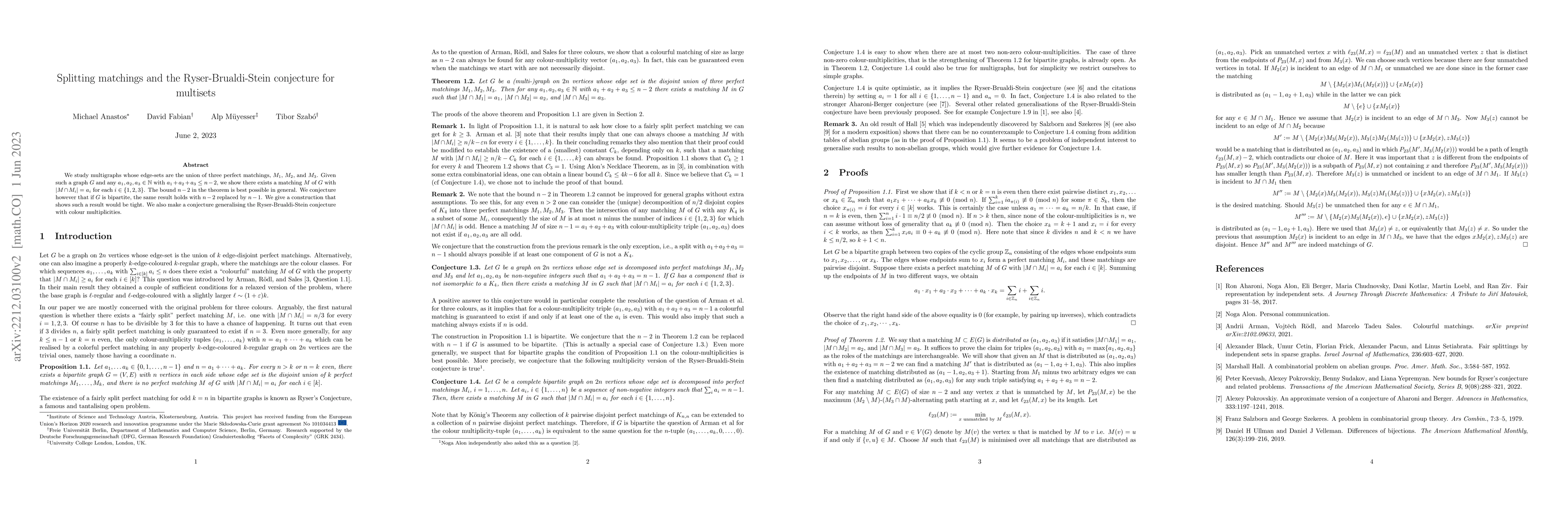 Thumbnail for Splitting matchings and the Ryser-Brualdi-Stein conjecture for multisets