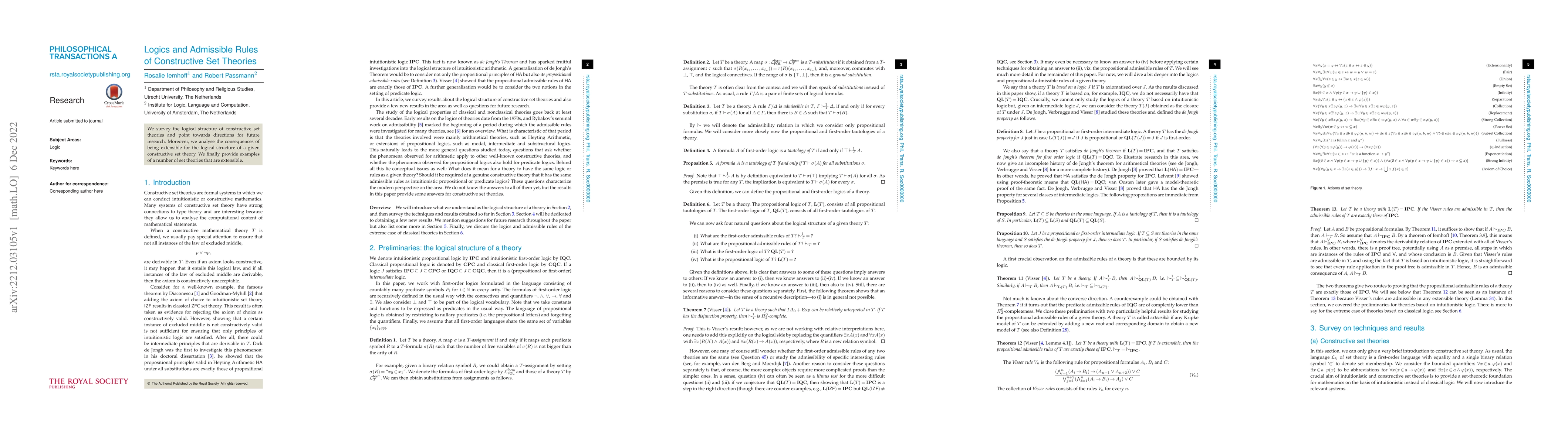Thumbnail for Logics and Admissible Rules of Constructive Set Theories