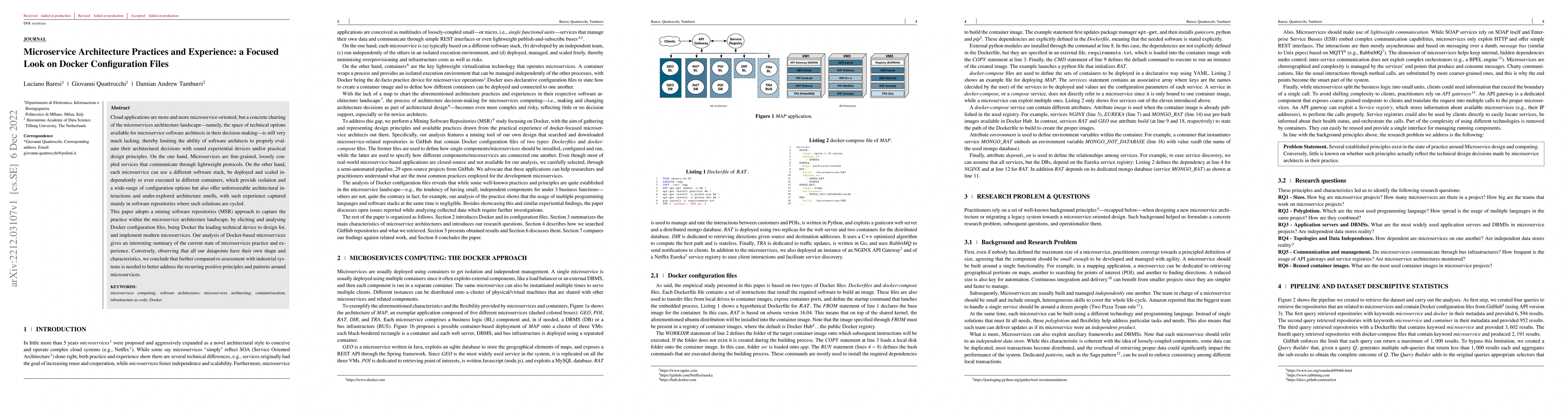 Thumbnail for Microservice Architecture Practices and Experience: a Focused Look on
  Docker Configuration Files