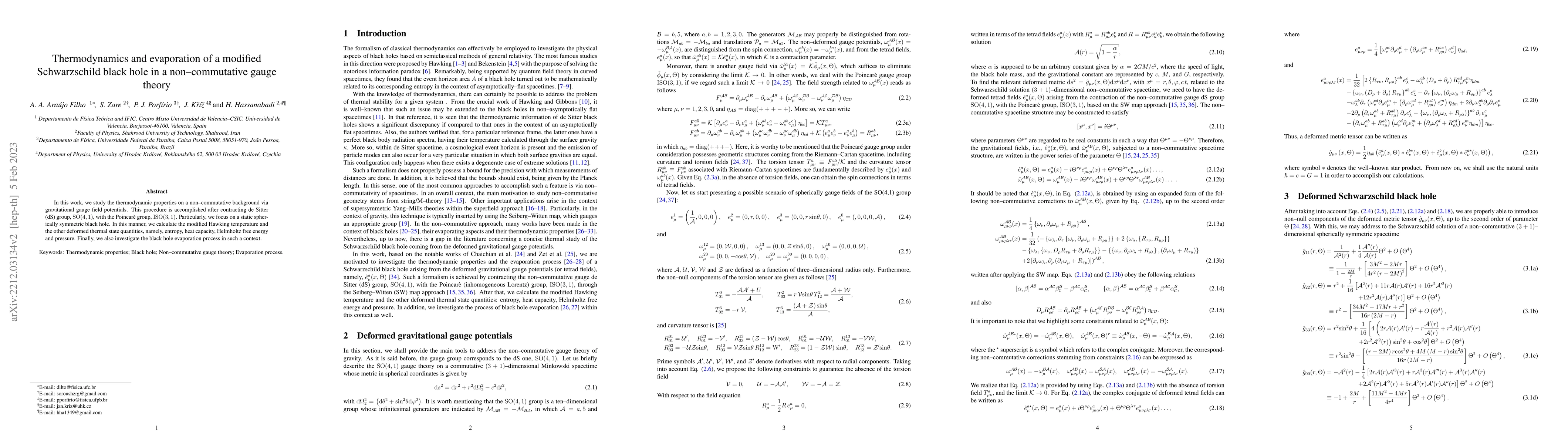 Thumbnail for Thermodynamics and evaporation of a modified Schwarzschild black hole in
  a non--commutative gauge theory