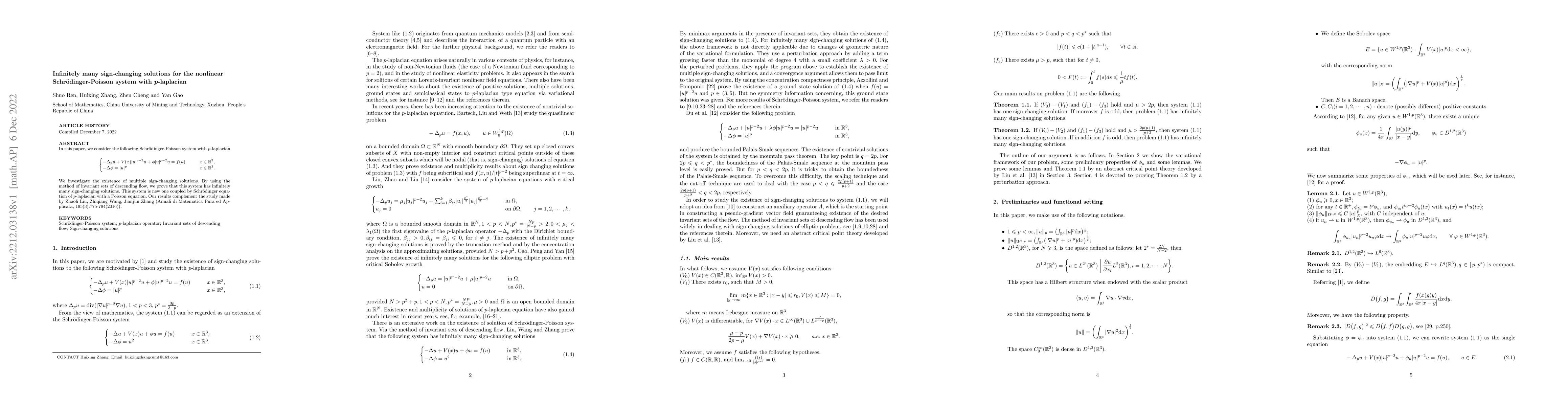 Thumbnail for Infinitely many sign-changing solutions for the nonlinear
  Schr\"odinger-Poisson system with $p$-Laplacian