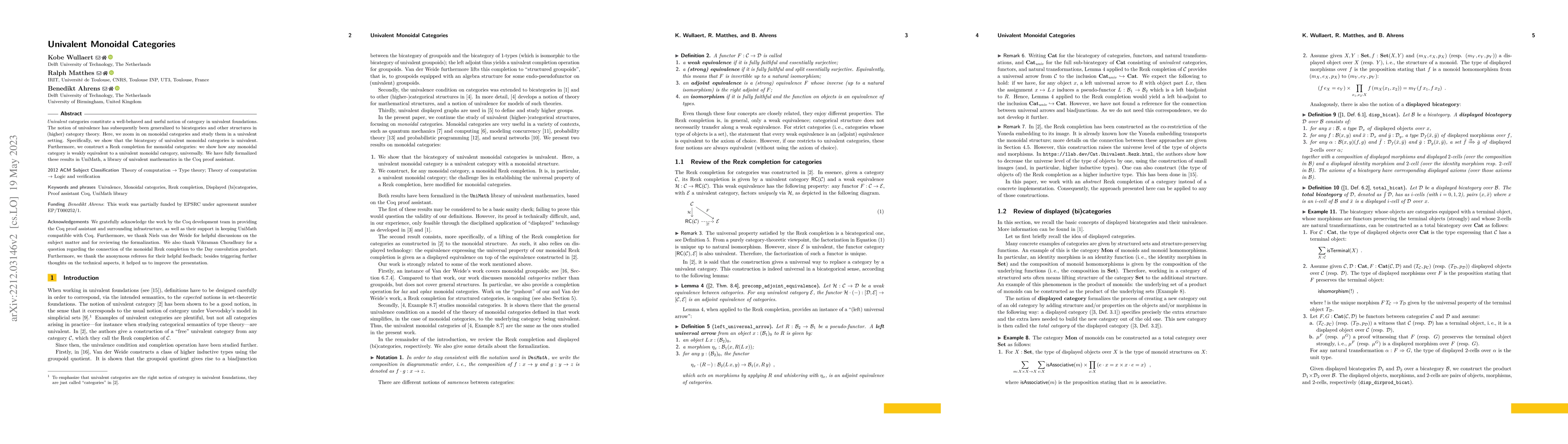 Thumbnail for Univalent Monoidal Categories