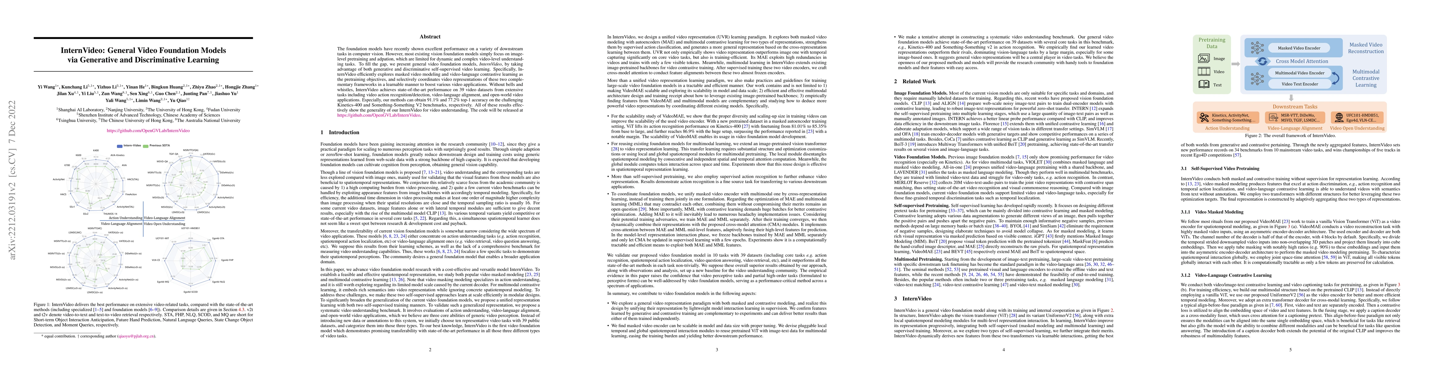 Thumbnail for InternVideo: General Video Foundation Models via Generative and
  Discriminative Learning
