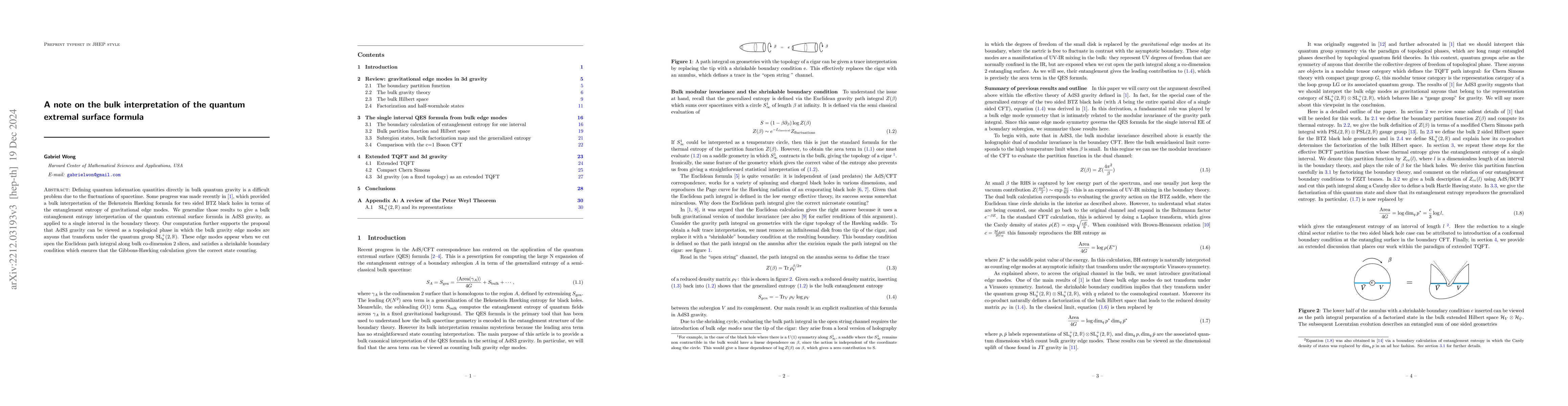 Thumbnail for A note on the bulk interpretation of the Quantum Extremal Surface
  formula