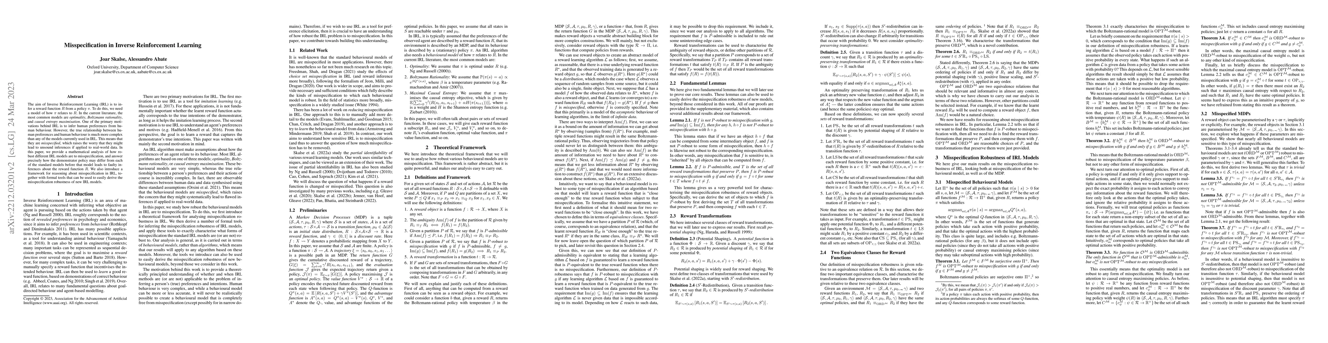 Thumbnail for Misspecification in Inverse Reinforcement Learning