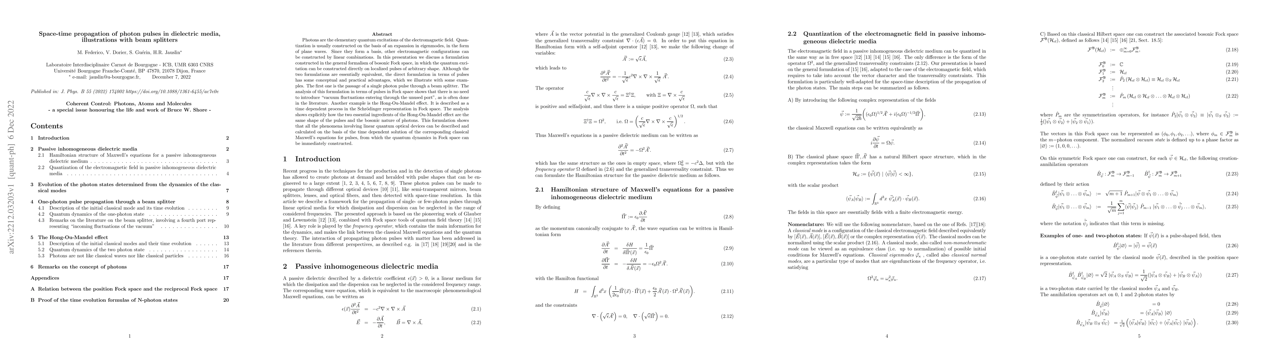 Thumbnail for Space-time propagation of photon pulses in dielectric
  media,illustrations with beam splitters
