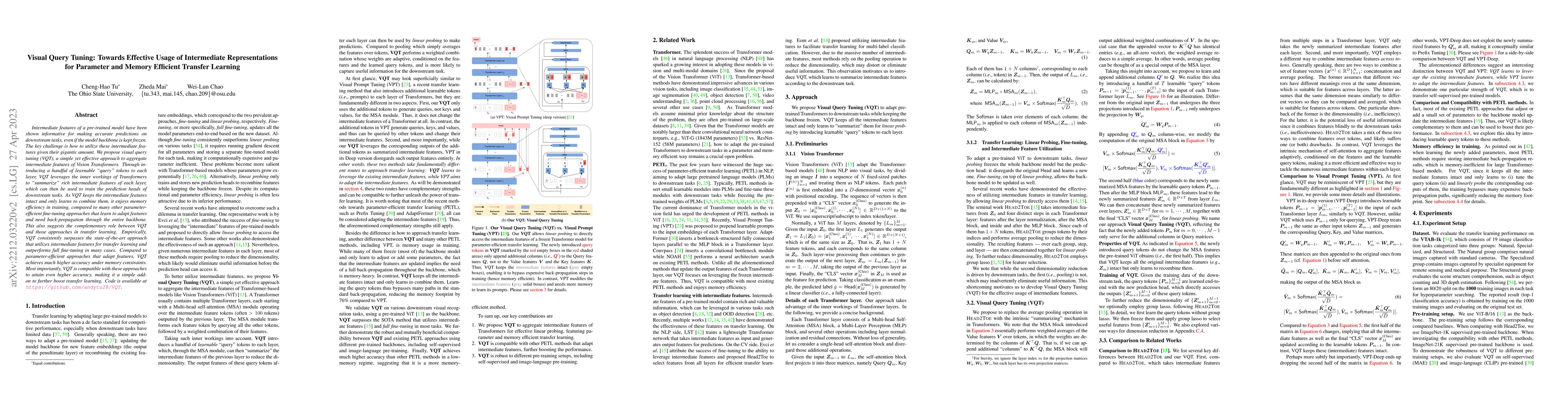 Thumbnail for Visual Query Tuning: Towards Effective Usage of Intermediate
  Representations for Parameter and Memory Efficient Transfer Learning