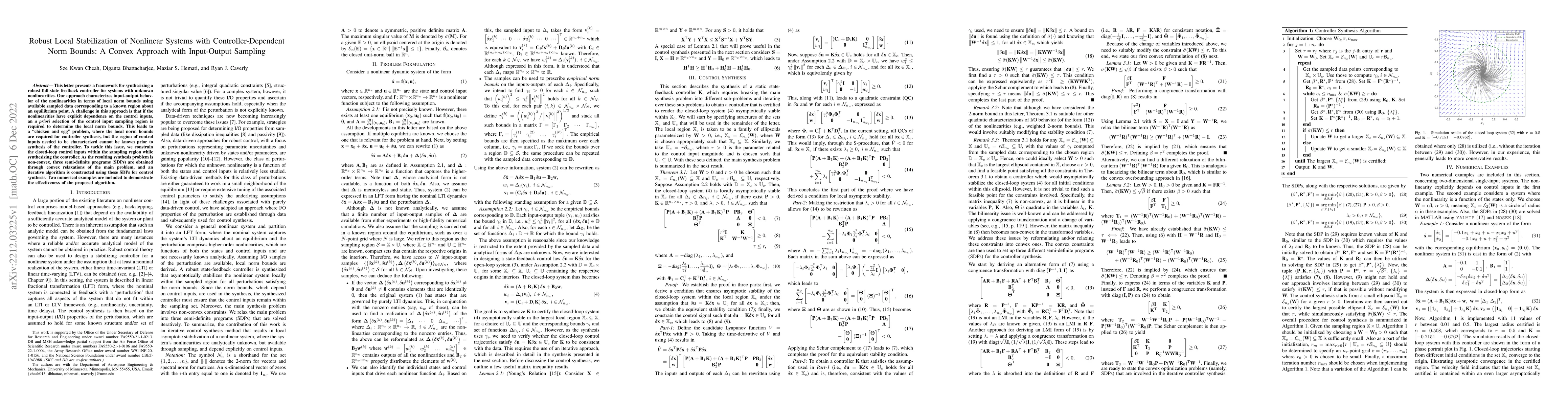 Thumbnail for Robust Local Stabilization of Nonlinear Systems with
  Controller-Dependent Norm Bounds: A Convex Approach with Input-Output
  Sampling