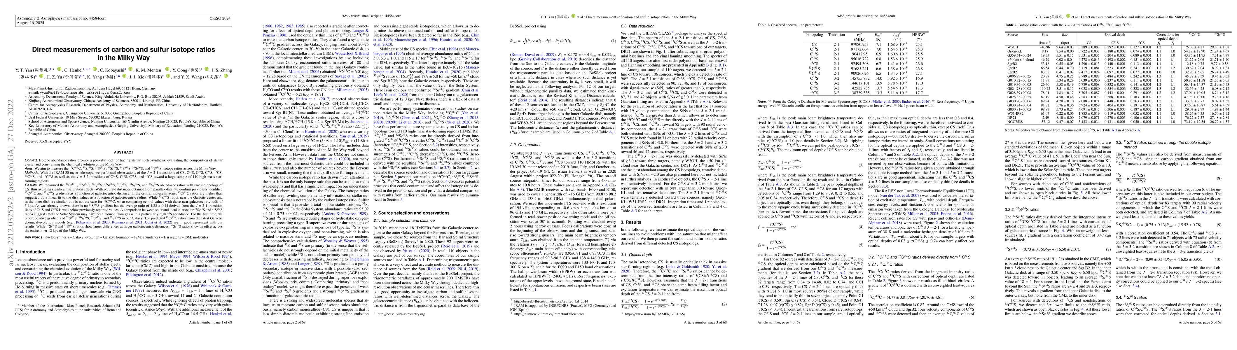 Thumbnail for Direct measurements of carbon and sulfur isotope ratios in the Milky Way