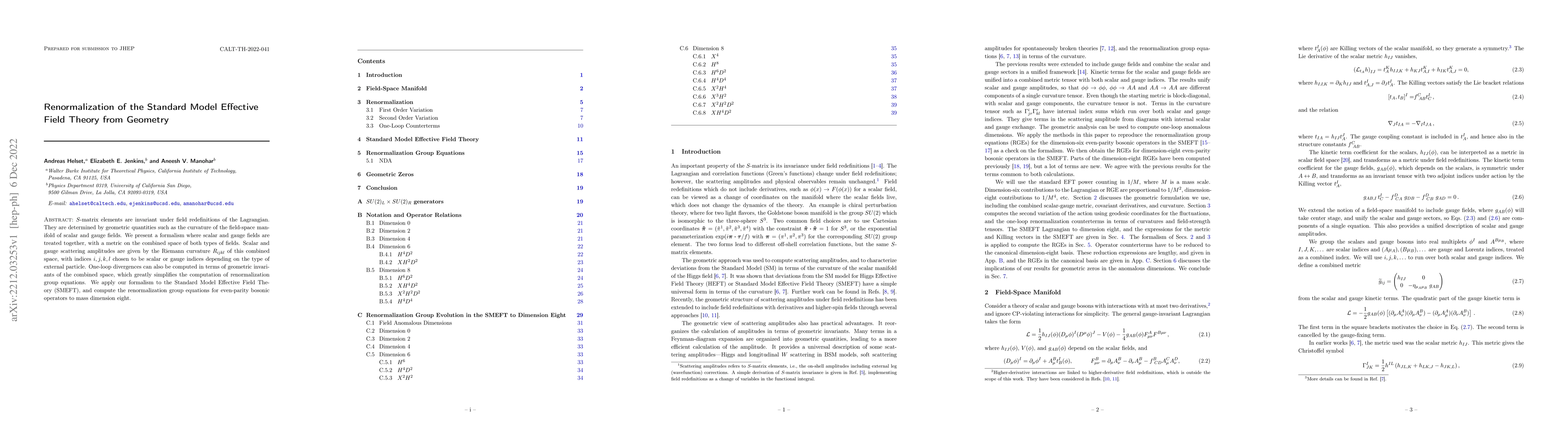Thumbnail for Renormalization of the Standard Model Effective Field Theory from
  Geometry