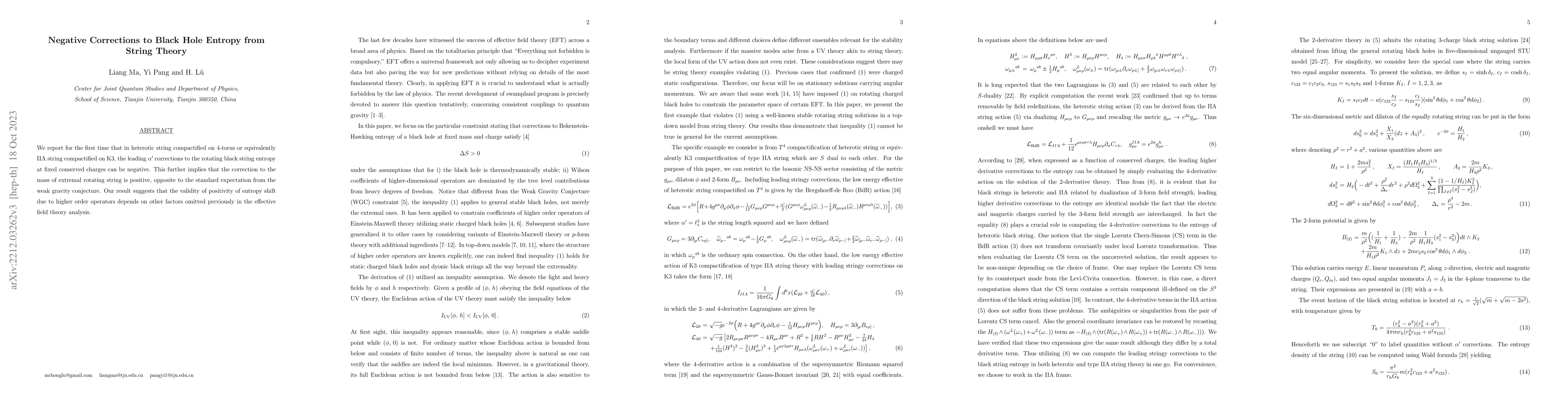 Thumbnail for Negative Corrections to Black Hole Entropy from String Theory