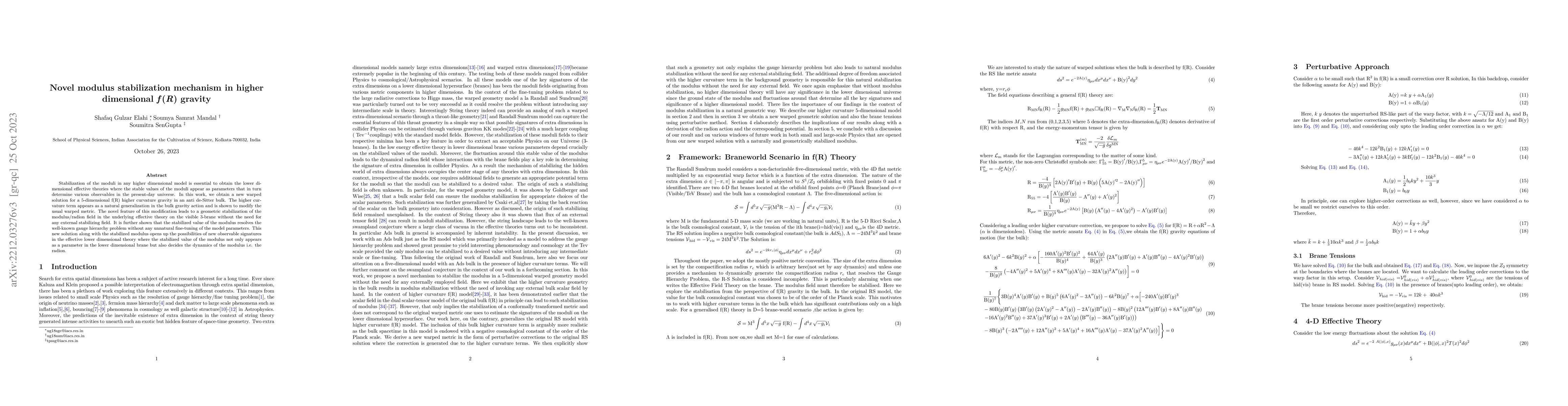 Thumbnail for Novel modulus stabilization mechanism in higher dimensional f(R) Gravity