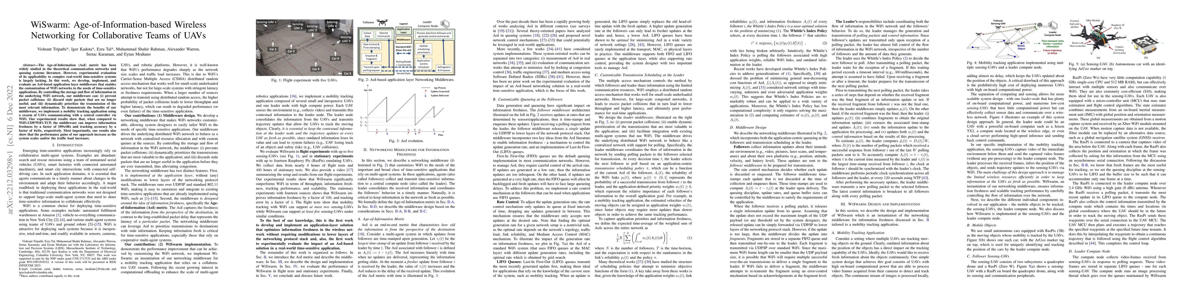 Thumbnail for WiSwarm: Age-of-Information-based Wireless Networking for Collaborative
  Teams of UAVs